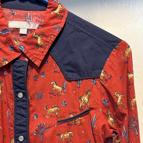 Tin Haul Red and Navy Button Down Shirt - Picture 3 of 5